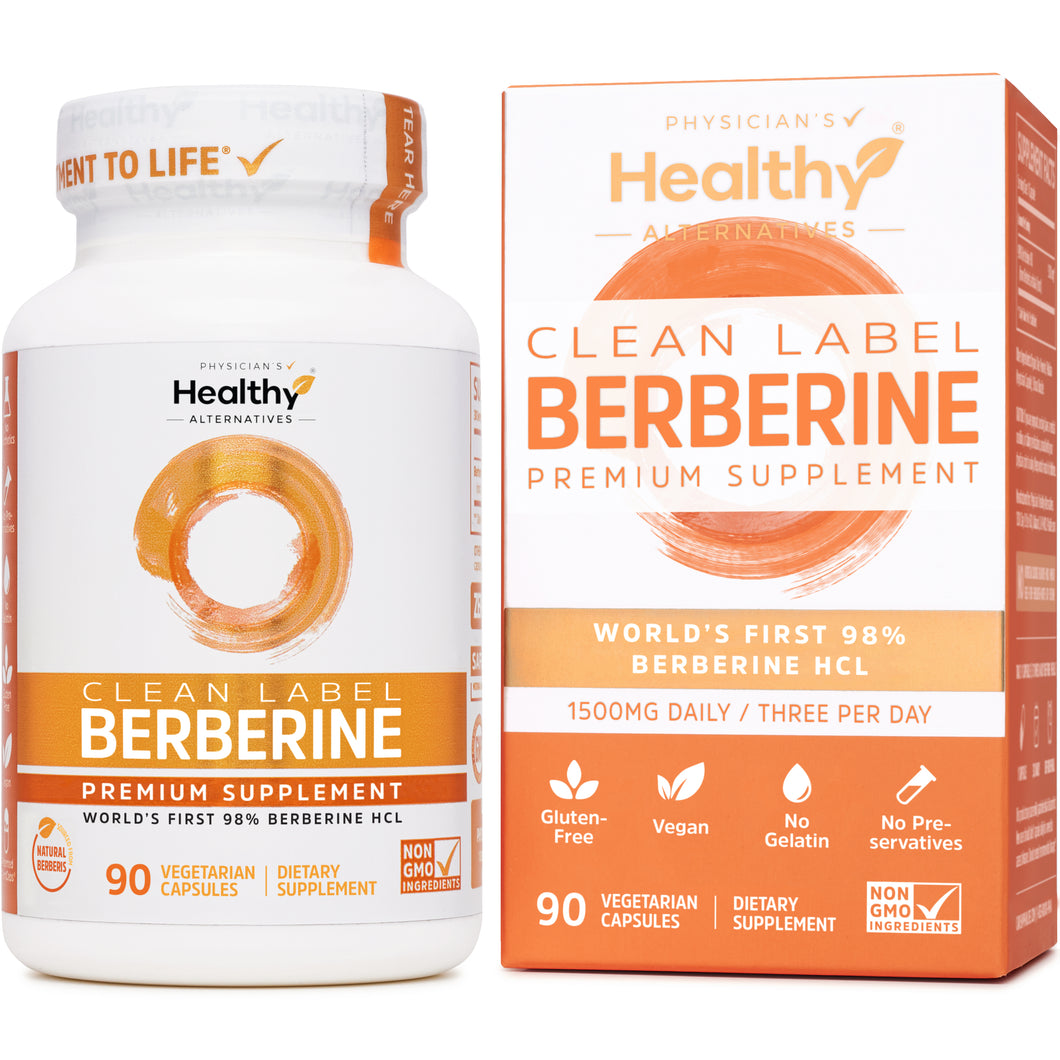 Clean Label Berberine® - World's First 98% Berberine HCl - No Magnesium Stearate, Methylcellulose, or Maltodextrin - 90 Capsules